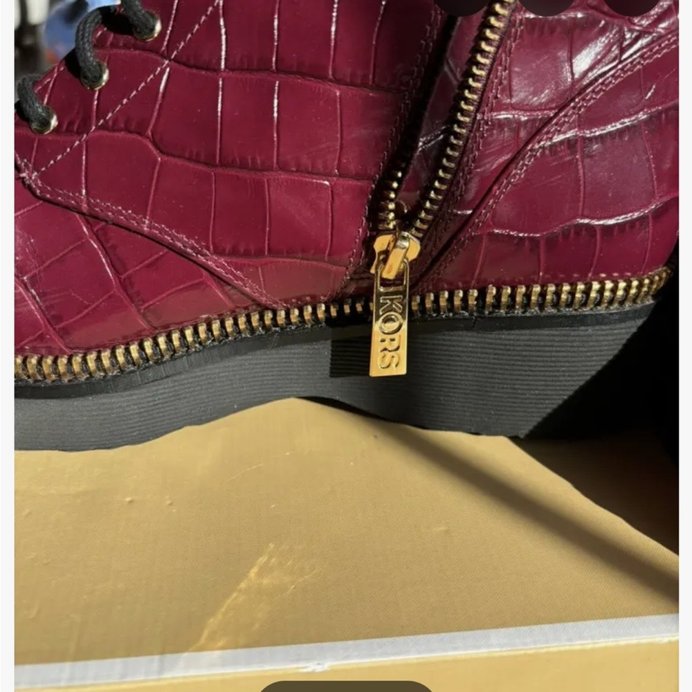 Michael Kors Women's Red Croc-Embossed Combat Boots - Picture 6 of 6